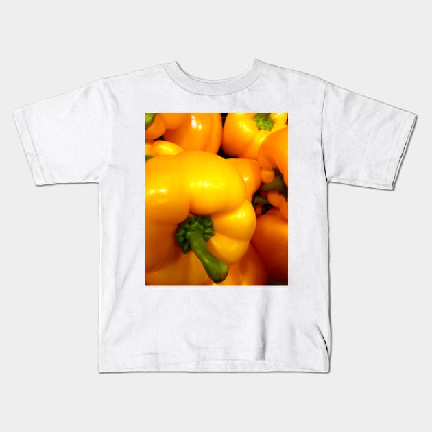 Yellow Peppers, food photography close up Kids T-Shirt by JonDelorme